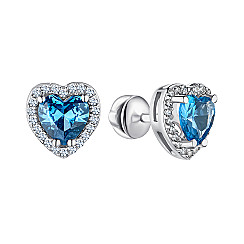 Сережки-пусети зі срібла Сердечка з кварцом London blue та фіанітами 2477/1р-QLB