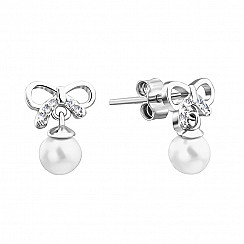 Серьги-подвески из серебра с жемчугом и фианитом S2606-E/12/2632