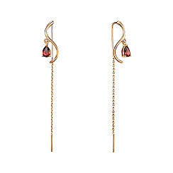 Сережки-протяжки з червоного золота з гранатом 540313/01/0/7307