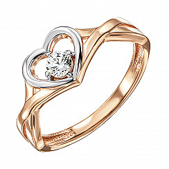Каблучка Серце з комбінованого золота з фіанітом S Zirconia 13388/01/1/35
