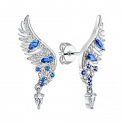 Серьги-каффы из серебра с синими и белыми фианитами ME15970A-E/12/1511