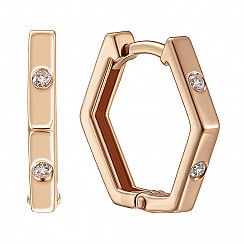 Сережки-кільця з червоного золота з фіанітами 23042/01/0/3