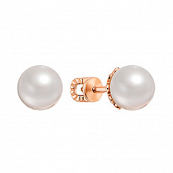 Сережки-пусети з червоного золота з перлиною 21785/01/0/1939