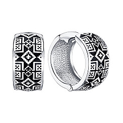 Серьги-кольца из серебра с черной эмалью с40363