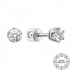 Сережки-пусети з білого золота з фіанітом Tesori Zirconia 21671/02/1/4030