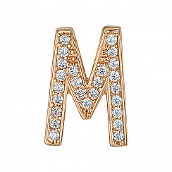 Подвес-буква "М" из красного золота с фианитами S310281М-P/01/1