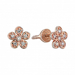 Сережки-пусети з червоного золота з фіанітом 21041/1