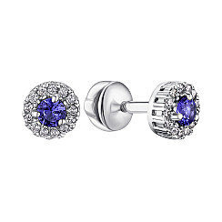 Сережки-пусети зі срібла з кварцом Tanzanite та фіанітами 2111/9р-QTANZ