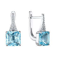 Серьги из серебра с голубым и белыми фианитами SZDE06489-E/12/1505