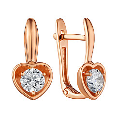 Серьги-сердечки из красного золота с фианитом S215151-E/01/1