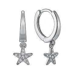 Сережки-кільця Зірочки зі срібла з фіанітами B00915-E/12/1