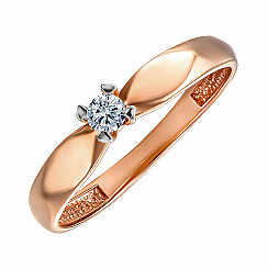 Помолвочное кольцо из красного золота с бриллиантом и родированными крапанами 800114/01/1/8556