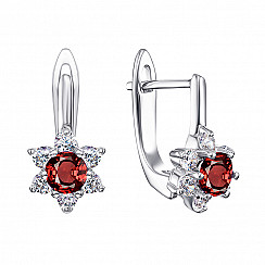 Сережки зі срібла з гранатом та фіанітами GRE3190-E/12/5291