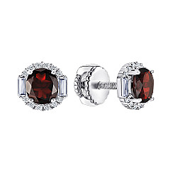 Сережки-пусети зі срібла з гранатом та фіанітами KRS 605-GR-E/12/5079