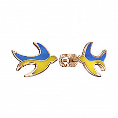 Сережки-пусети Ластівка з червоного золота з жовто-блакитною емаллю 23233/01/0/1158