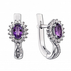 Сережки зі срібла з аметистом та фіанітами 2150/9р-AMT