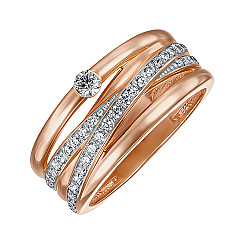 Каблучка з червоного золота з фіанітами та родіюванням 13539/01/1/2755
