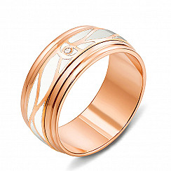 Обручальное кольцо из красного золота с бриллиантом и эмалью 52642/1.25 б