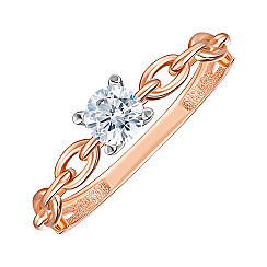 Кольцо из красного золота с фианитом и родированием F-2521-R/01/1