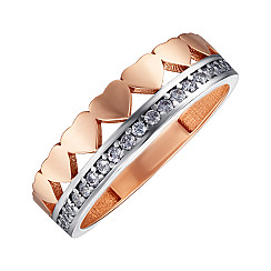 Каблучка з комбінованого золота з фіанітами F-1306-R/01/1