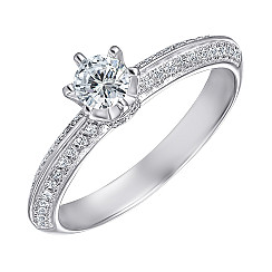 Помолвочное кольцо из серебра с фианитами ISA0445-R/12/1