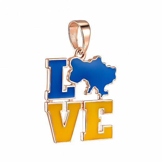 Підвіс з червоного золота з жовто-блакитною емаллю Love Ukraine 32448/01/0/1158 №2