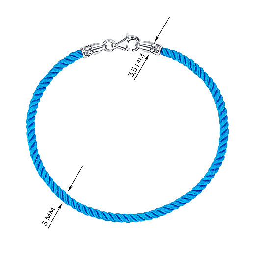 Браслет из серебра с текстилем SGrit2mm Blue BR №3