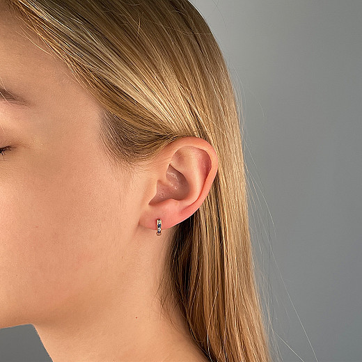 Сережки з червоного золота із білими та блакитними фіанітами 2076г №3