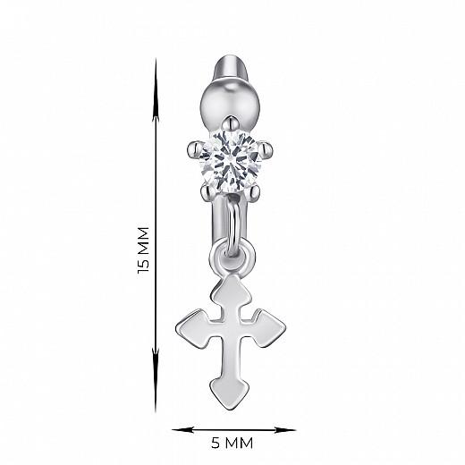 Сережки-кільця зі срібла з фіанітом та хрестиком B01068-E/12/1 №2