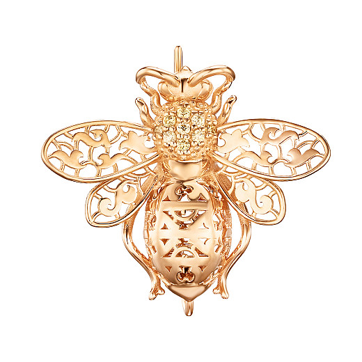 Брошка Бджола з червоного золота з жовтими фіанітами 4152-1/01/0/21100
