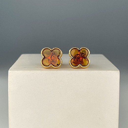 Сережки-пусети зі срібла в жовтій позолоті з бурштином E535STUD.C-E/20/2787 №4