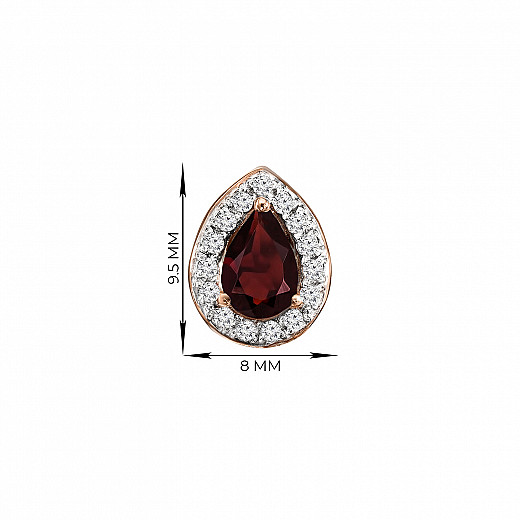 Сережки з червоного золота з гранатом та фіанітами 540070/01/1/6582 №2