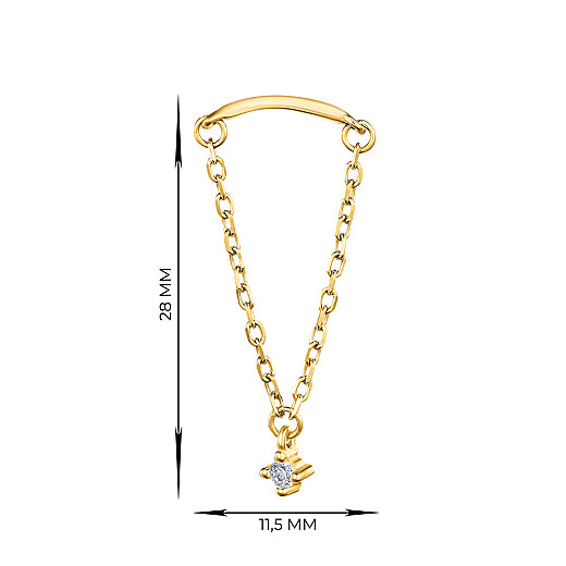 Сережка в одне вухо з срібла з фіанітом TLN-117-GOLD-E/20/1 №3