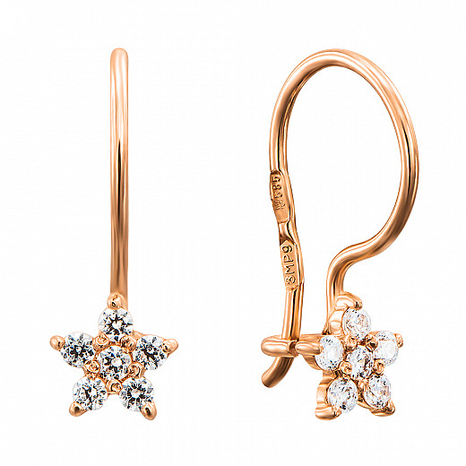 Сережки з червоного золота з фіанітами 22017/01/0/3