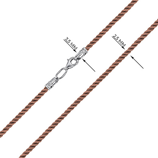 Шнурок ювелірний з срібла з текстилем SGrit2mm Brown ROD №3