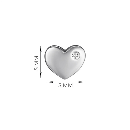 Сережки-пусети Сердечка з білого золота з діамантом 2109314202 №2