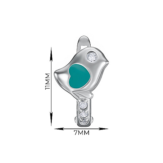 Сережки Пташки зі срібла з емаллю DE06667-E/12/21120 №2