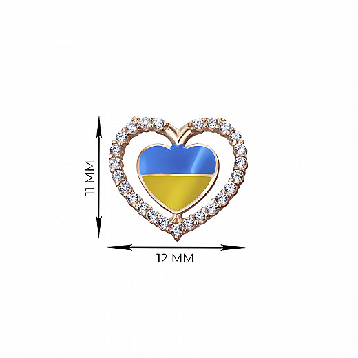 Сережки-пусети Україна в серці з червоного золота з жовто-блакитною емаллю та фіанітами 23241/01/0/1218 №2