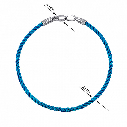 Браслет зі срібла з блакитним шовком SGrit2mm Blue BR ROD №2