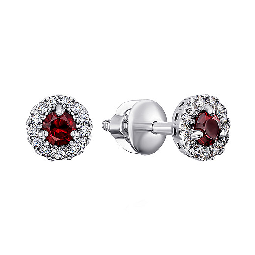 Серьги из серебра с гранатом и фианитами 2111/9р-GAR