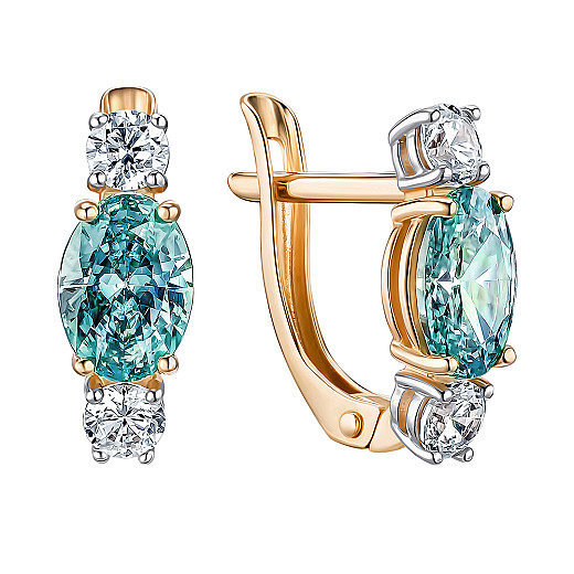 Сережки з комбінованого золота із блакитним та білими фіанітами S Zirconia 22246/01/1/4587