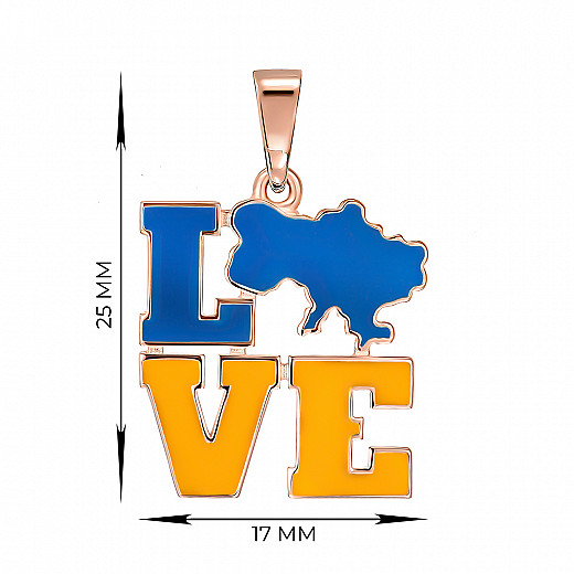 Підвіс з червоного золота з жовто-блакитною емаллю Love Ukraine 32448/01/0/1158 №3