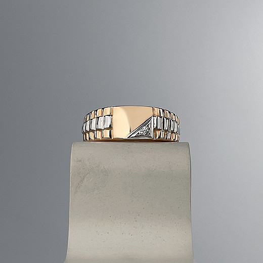 Печатка з комбінованого золота з фіанітом 19023 №5