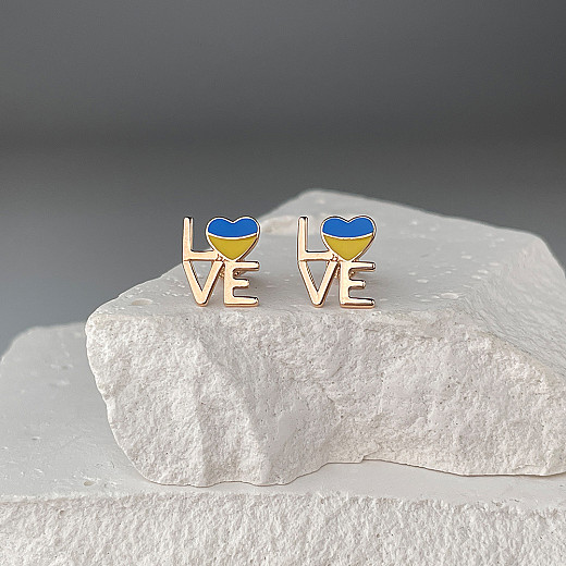 Сережки-пусети Love Ukraine з червоного золота з жовто-блакитною емаллю 23240/01/0/1158 №4