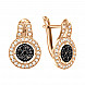 Золоті сережки в комбінованому кольорі з чорними та білими фіанітами 22158/01/1/27